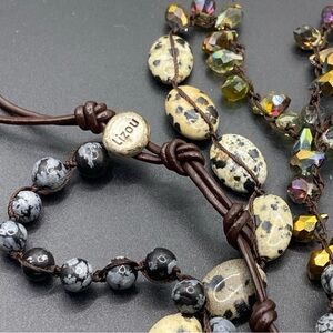 Lizou Vintage Necklace 36” in Natural Stone and Crystal Beads Iridescent